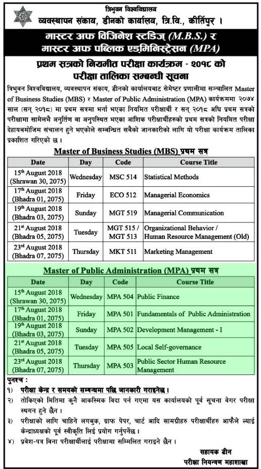 Routine details Tribhuvan University (Please save and zoom this image to see all details clearly)